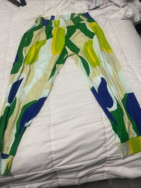 Abstract Green & Blue Elastic Waist Joggers